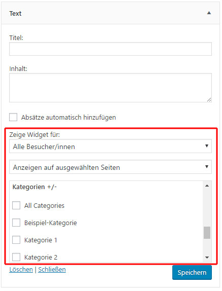 Display Widgets: genaue Kontrolle, welche Widgets wo angezeigt werden
