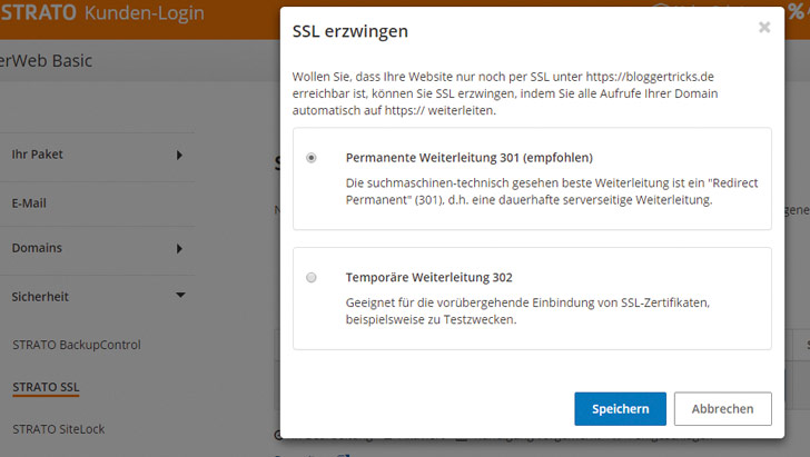 Feature zur automatischen Weiterleitung aller Anfragen auf die neuen https://-URLs.