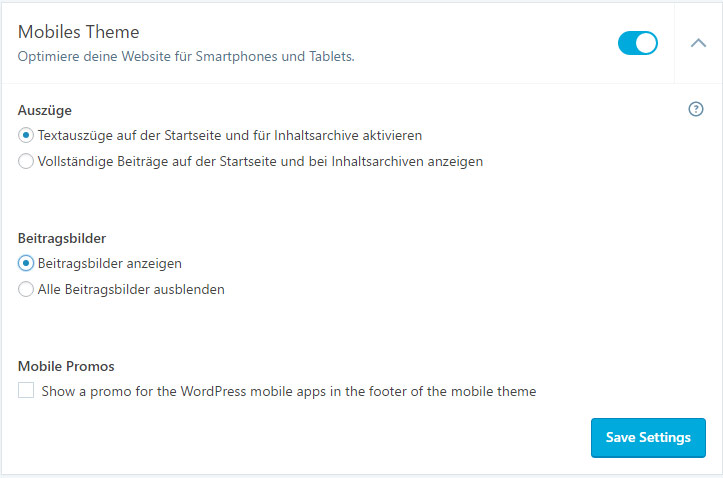 Mobile Themes: Wenig Optionen, dafür aber unkompliziert und effizient.