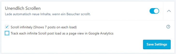 Für unendliches Scrollen der Startseite Deines Blogs sind meistens kleine Änderungen im Theme-Code notwendig.