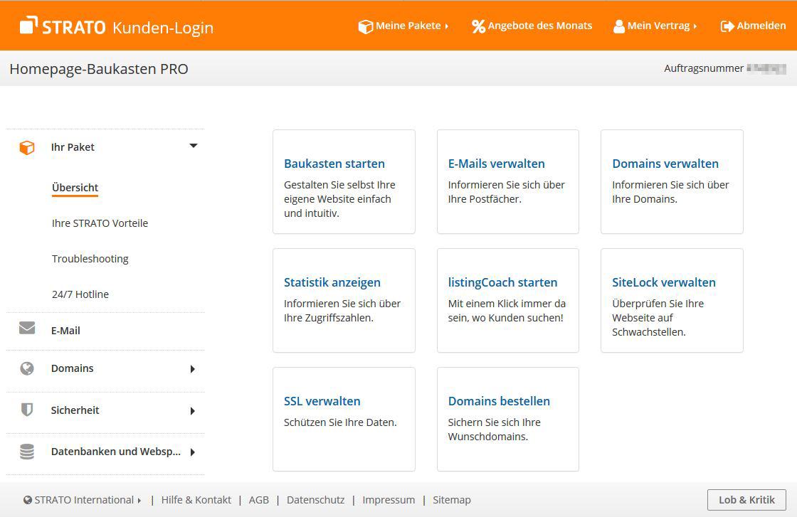 Screenshot STRATO Kunden-Login