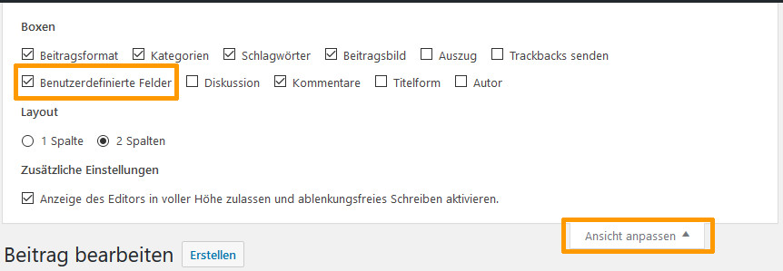 Ansicht anpassen