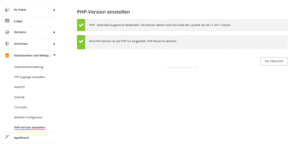 Deaktivierung PHP Extended Support Schritt 2