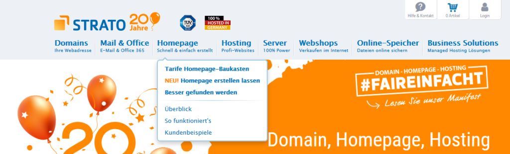 STRATO Top-Navigation produktzentriert