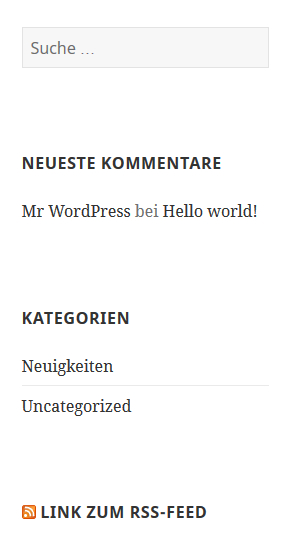 Sidebar einer WordPress-Website mit RSS-Feed