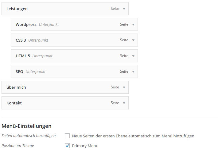 WP Menü Einstellungen