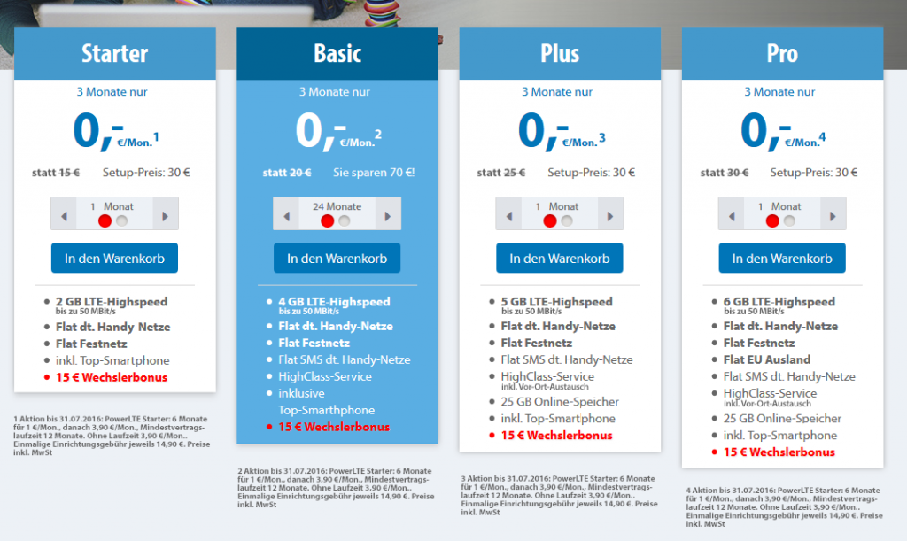 Aktuelle Preisdarstellung bei STRATO mit Kleingedrucktem und Radio-Button