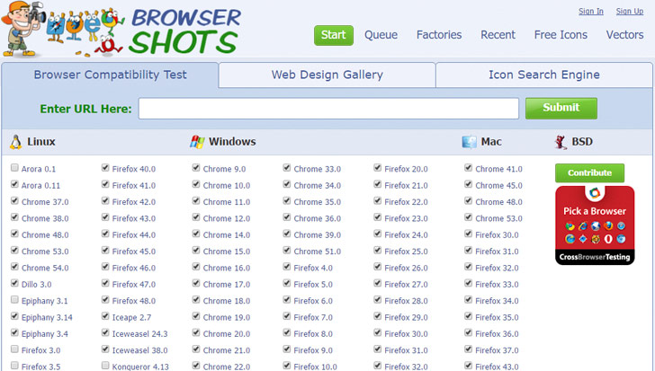 Browsershots zeigt eine Webseite so an, wie sie in zahlreichen verschiedenen Browser-Versionen dargestellt wird.