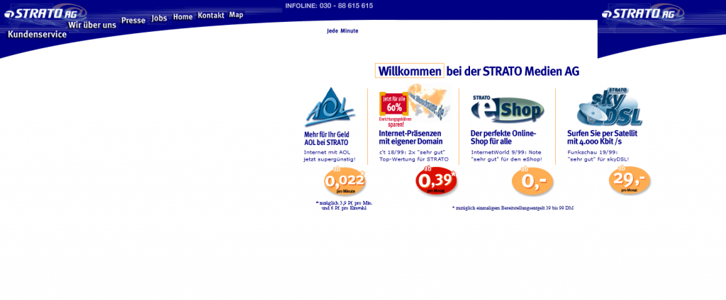 Die erste Website von STRATO aus dem Jahr 1999