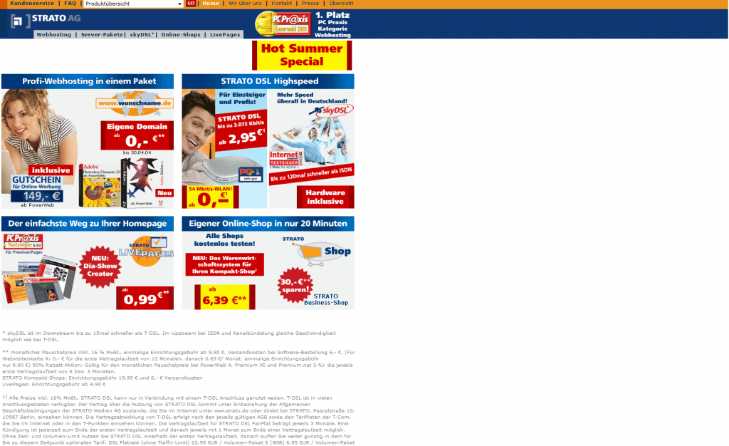 Die Website von STRATO aus dem Jahr 2004