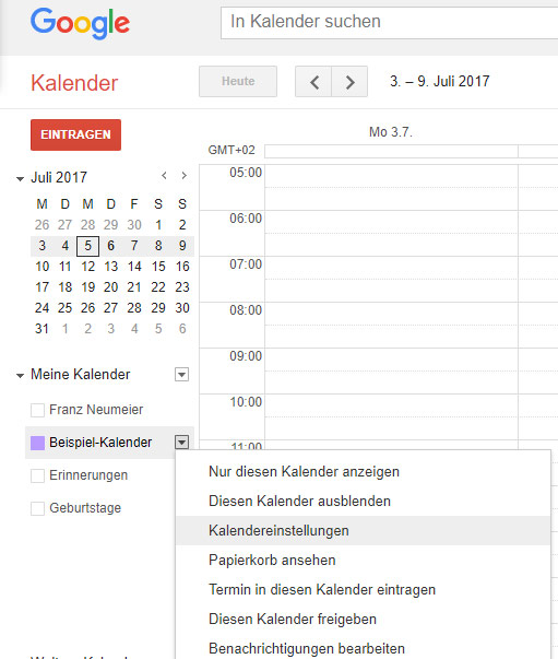 Kalender-Einstellungen eines Google-Kalenders
