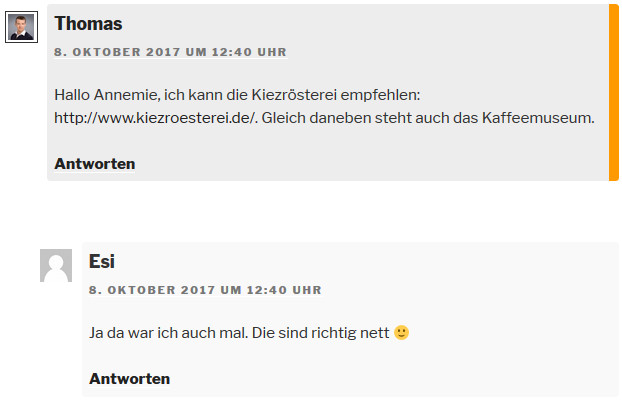 Kommentarbereich formatiert