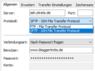 So stellst Du SFTP in Filezilla ein.