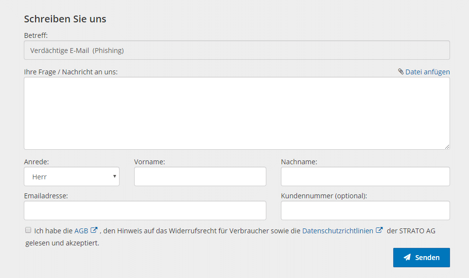 Screenshot Kontaktformular
