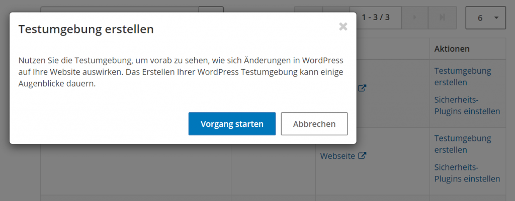Screenshot WordPress Testumgebung aktivieren