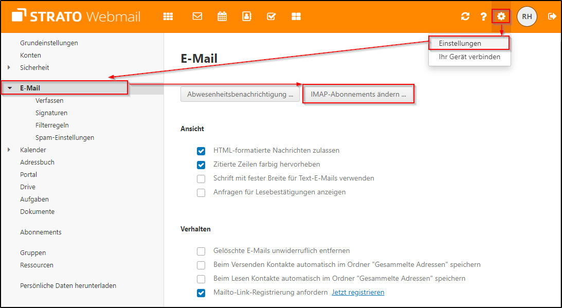 IMAP-Ordner Im Webmail Abonnieren | STRATO