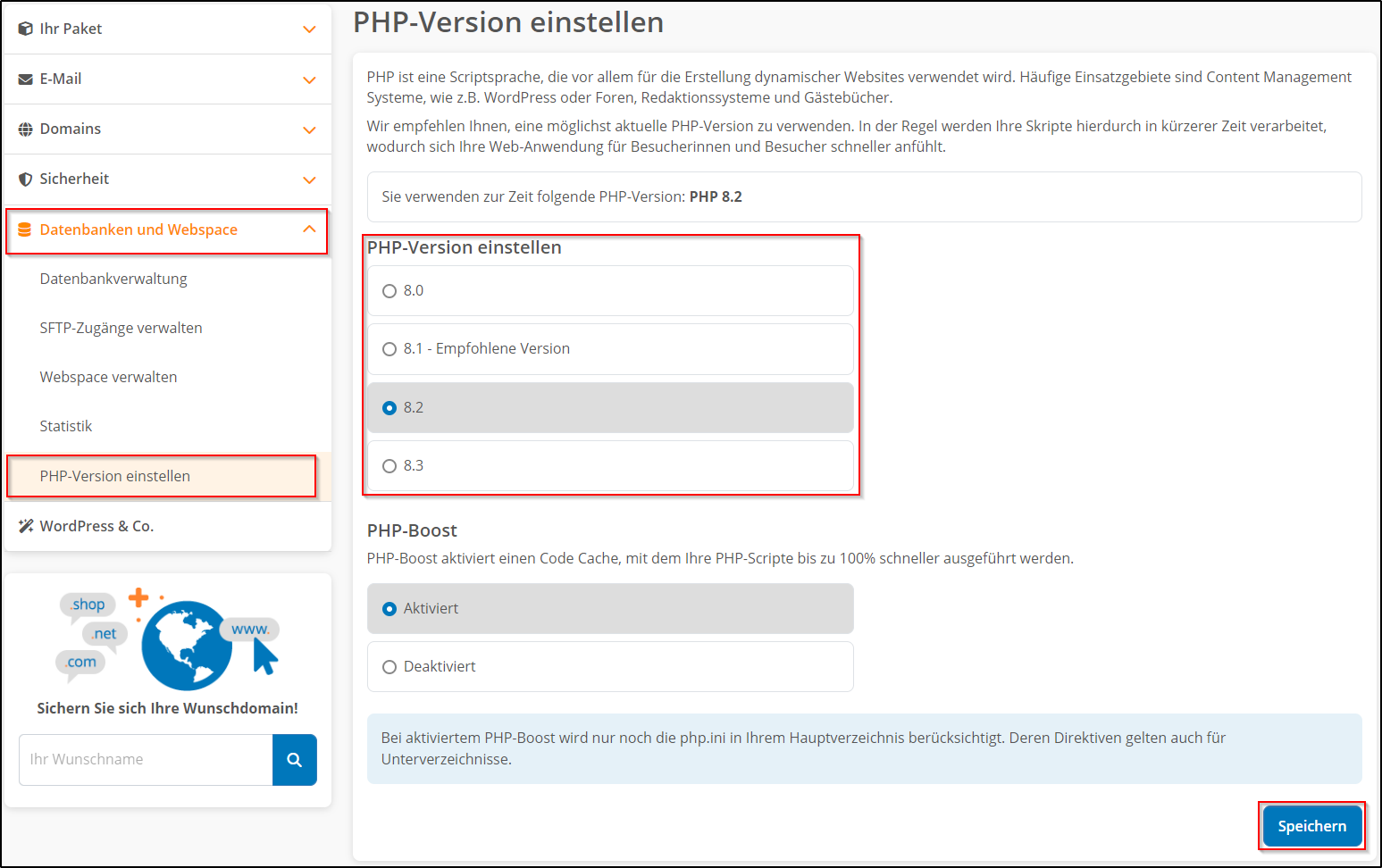 Welche PHP-Version wird verwendet?